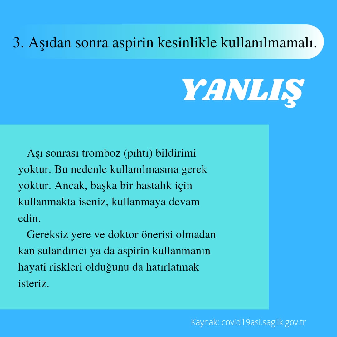 "Aşı Miti-3" : Aşıdan sonra asprin kesinlikle kullanılmamalı ❌

#pandemiyiAŞIyoruz