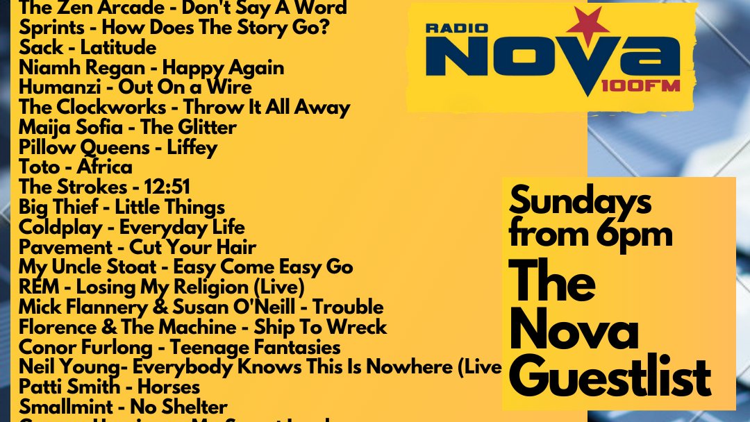 🔥All the Great songs played on the #NovaGuestlist;
Including chats with @Maija_Sofia &amp; <a href="/IndieBuddie1/">Indie Buddie</a>, + first plays for <a href="/ConorFurlong/">Conor Furlong</a> <a href="/NiamhReganmusic/">Niamh Regan</a> &amp; <a href="/daClockworks/">The Clockworks</a>! Listen back Now on nova.ie/radio-schedule… or 6pm Sundays on <a href="/RadioNova100/">Radio Nova 100</a>! #IrishMusicParty🇮🇪🥳