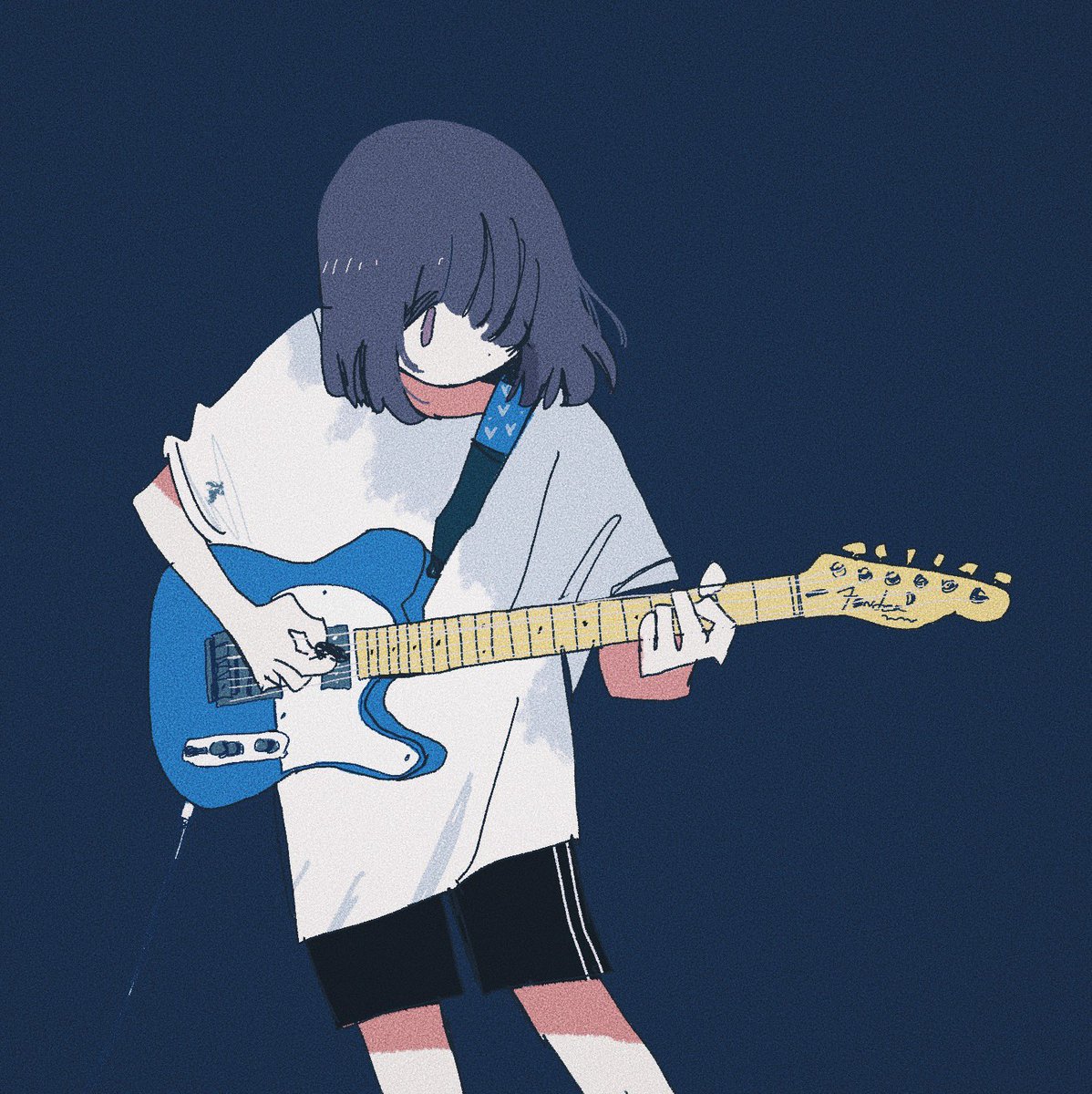 1girl solo instrument shirt white shirt guitar shorts  illustration images