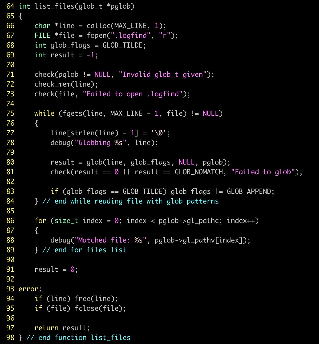 MedveckyAlexey's tweet photo. Day 29 of #100DaysOfCode #CodeNewbie #ProgrammingwithC
with the "Learn C the hard way."
Mini project - logfind - simple grep like a utility.
Glob - a tool to generate files list from patterns.
Also covered topics:
* file reading
* string analyzing
* memory management https://t.co/JvuZhxa7pu