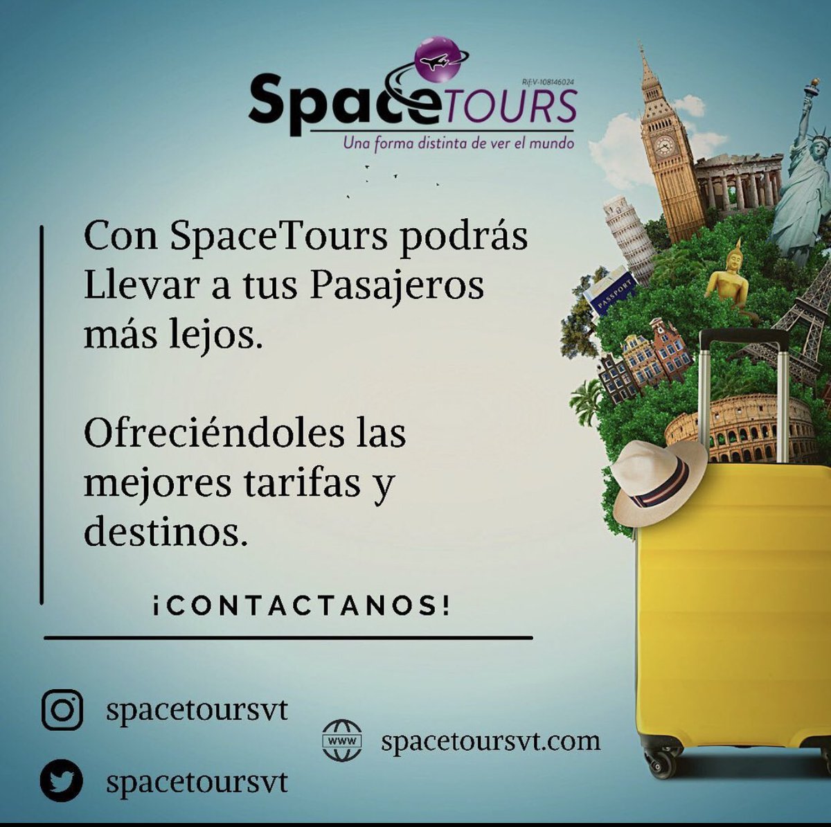SpaceToursVT's tweet image. ¿Como te puedes contactar con nosotros?

✅Nuestro personal de comercialización:

🟣0212-461-8346
      Extensión 110

🟣Correo: 
     Contactanos@spacetoursvt.com