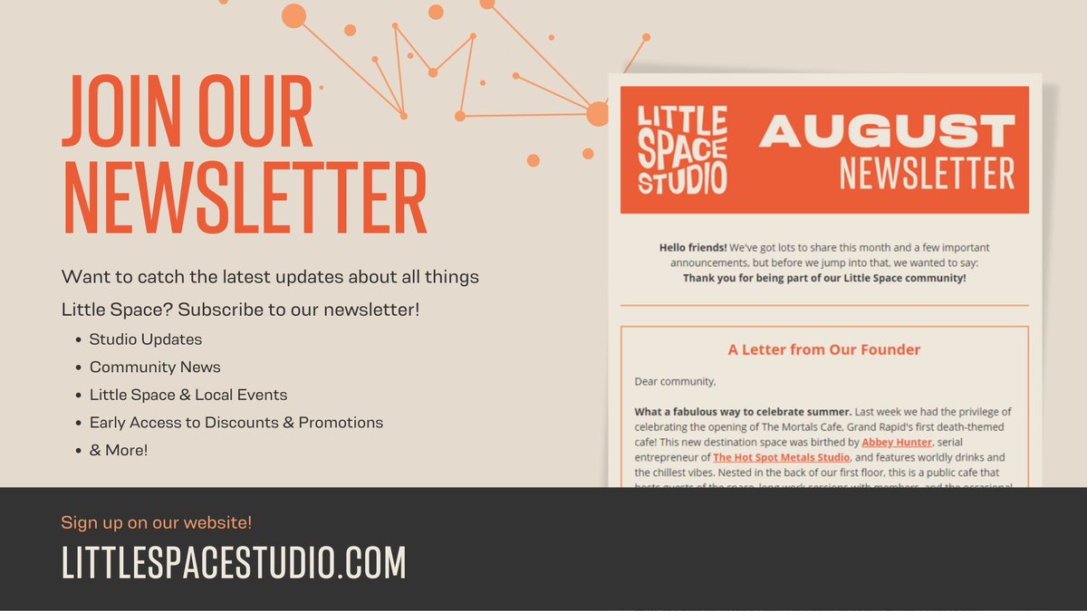 littlespaceWM's tweet photo. Want to catch the latest updates about all things Little Space? Subscribe to our newsletter for studio updates, community news, upcoming events, and more!

Sign up on our website » https://t.co/f0hb09VtWz https://t.co/wjbB8DdZRe