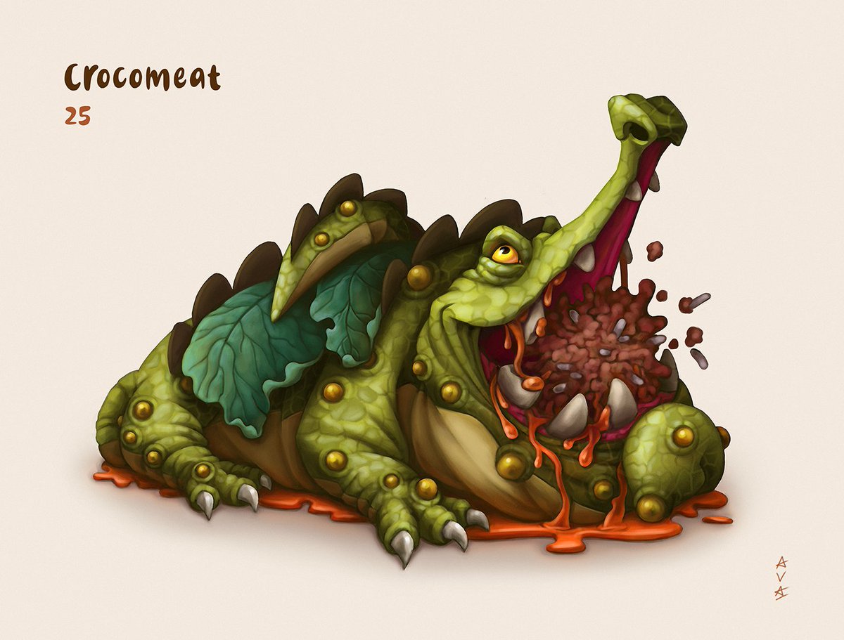 avaeart's tweet photo. Exotic food illustration. Alligator cabbage rolls 🥬🤯
#animalart #crocodile #meatart #foodillustrator #predatorart #alligator #Vegan #veganart #Japan #illustration #conceptart #cartoon #cartoonart #digital2d #animals #Evolution #GAMEDAY #drawing #draw https://t.co/GgjNPxMEFE