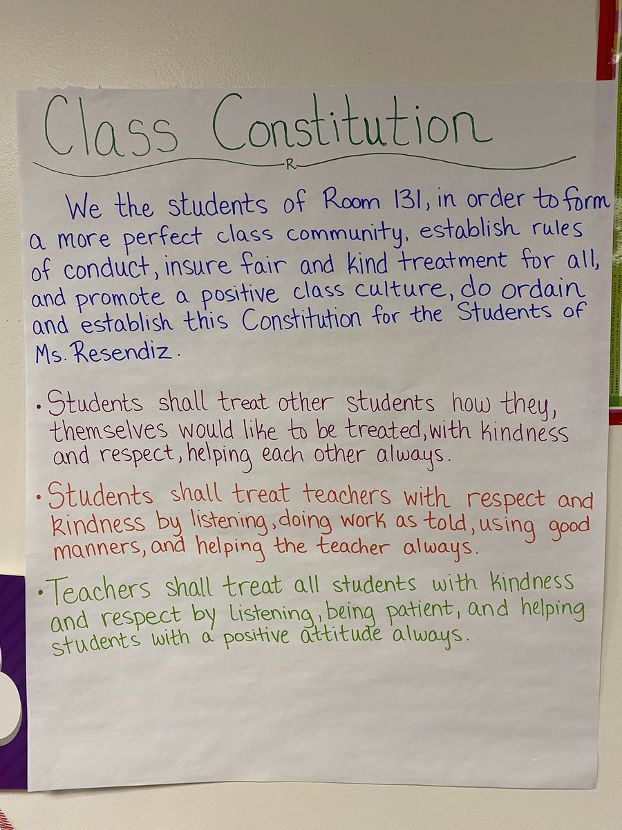 ResendizAllison's tweet photo. 5th graders collaborated to create our very own Constitution! #ClassroomConstitution #wes56 #cpsreds #5thgrade #socialstudiesinaction https://t.co/use2TeyY8m