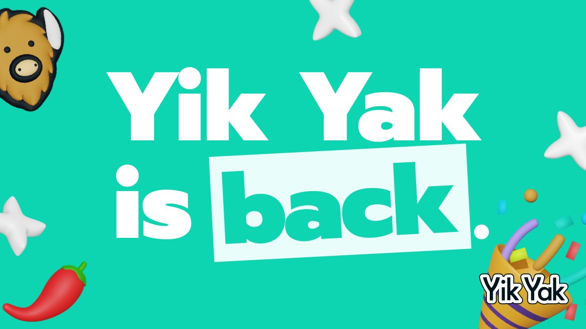 YikYakApp's tweet image. 📣 ICYMI: After a 4 year hiatus, Yik Yak is available in the App Store again!

💭 Anonymity, location-based, the hot feed &amp;amp; more -- everything you used to love about Yik Yak

👋 Now available on iPhone in the US -- more countries and devices coming soon!

 yikyak.com/download