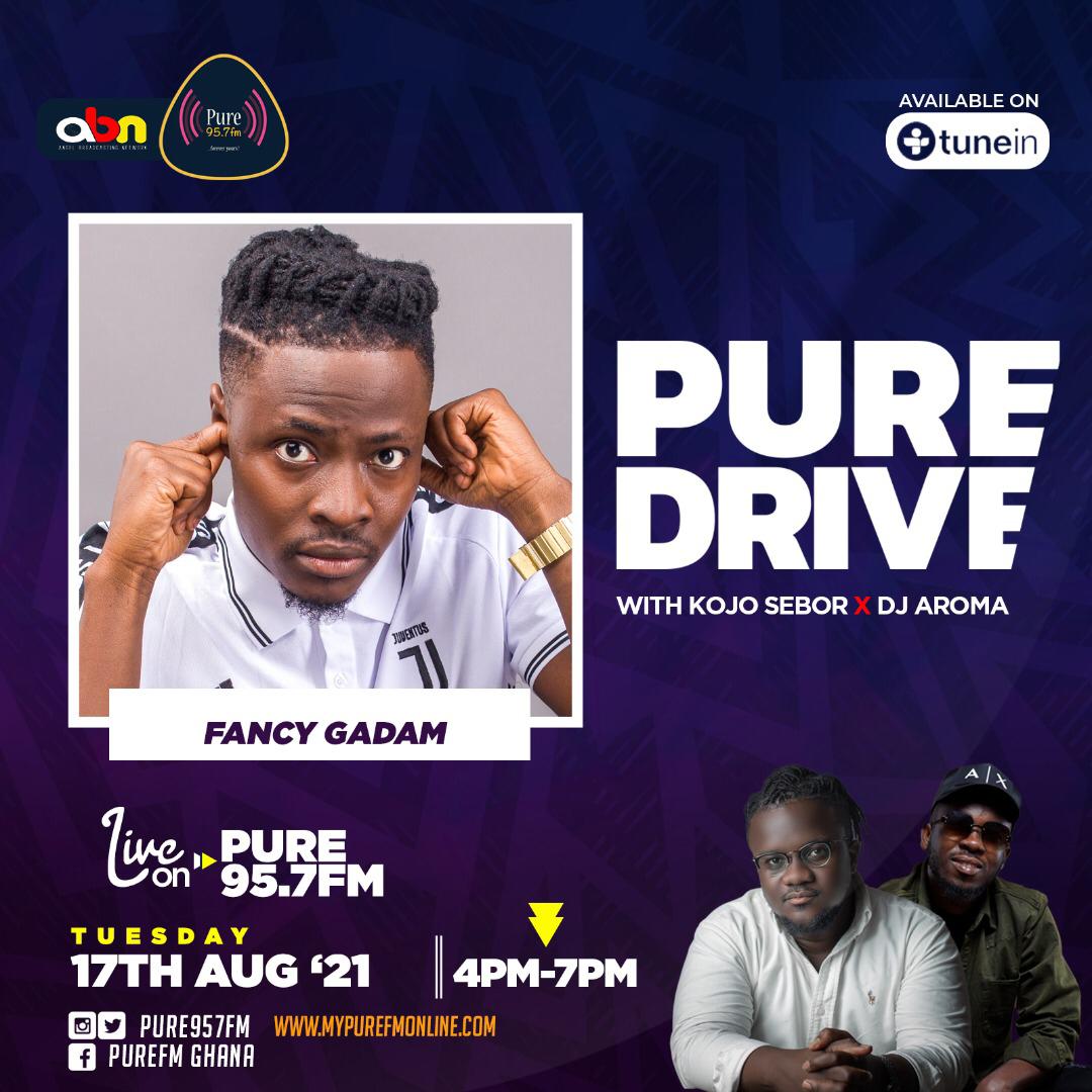 Fancy Gadam is our guest on #PureDrive today. Tune in to @Pure957fm to enjoy the best interview @kooSebor @MaseBillion