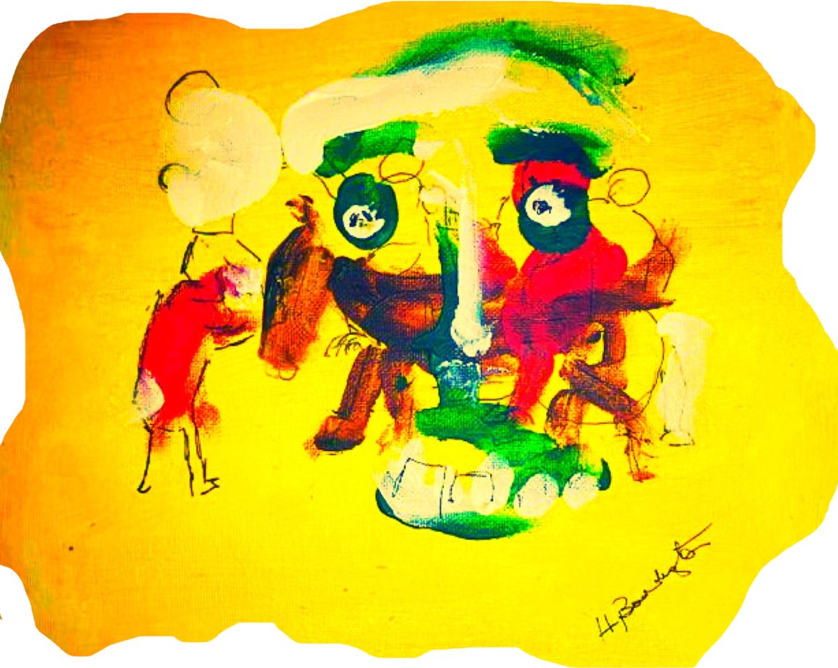 Sevilla an abstract painting which has bold red and green brush strokes on a yellow and orange background.