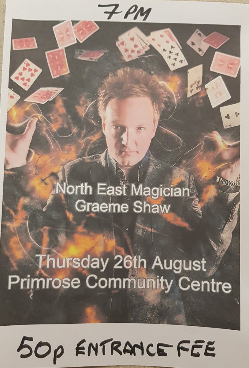 🎩⭐🐰 Come and join us on Thursday 26th August for an evening of magic and fun 🎩 We have North East magician Graeme Shaw joining us 🎩 No tickets needed just pop in and pay 50p on the door on the night 🐰⭐🎩