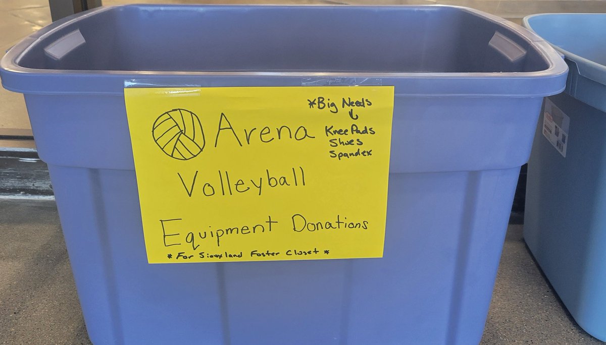 ArenaVolleyball's tweet photo. Arena Volleyball is looking for volleyball equipment donations for Siouxland Foster Closet. Main needs are shoes and knee pads. Will also take spandex and other lightly used volleyball equipment!  Dropoff box at the Arena! https://t.co/eLwHQh3pr6