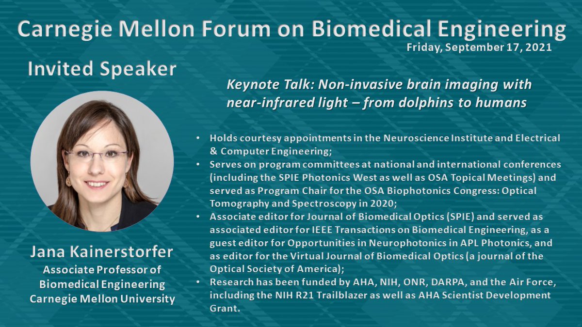 cmu_bme's tweet image. Meet Dr. Jana Kainerstorfer, one of the keynote speakers at #CMUBMEForum on Friday, September 17, 2021! Check out the Program: bit.ly/3CBYAmH.  #BiophotonicsLab @CMUEngineering @CarnegieMellon