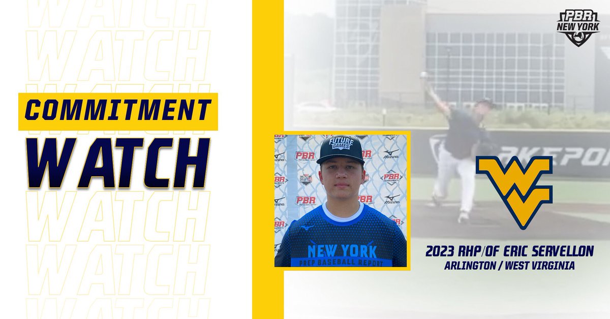 📢Commitment Watch📢

‘23 RHP/OF Eric Servellon (Arlington)has verbally committed to <a href="/WVUBaseball/">WVU Baseball</a> #congrats

The ⚡️ righty is the 2️⃣1️⃣st commit from the ‘21 NYS Games, 176th from the ‘20 State Games &amp; the 1st member of Team NY from the 2021 <a href="/prepbaseball/">Prep Baseball</a> #futuregames 
#pbrfamily