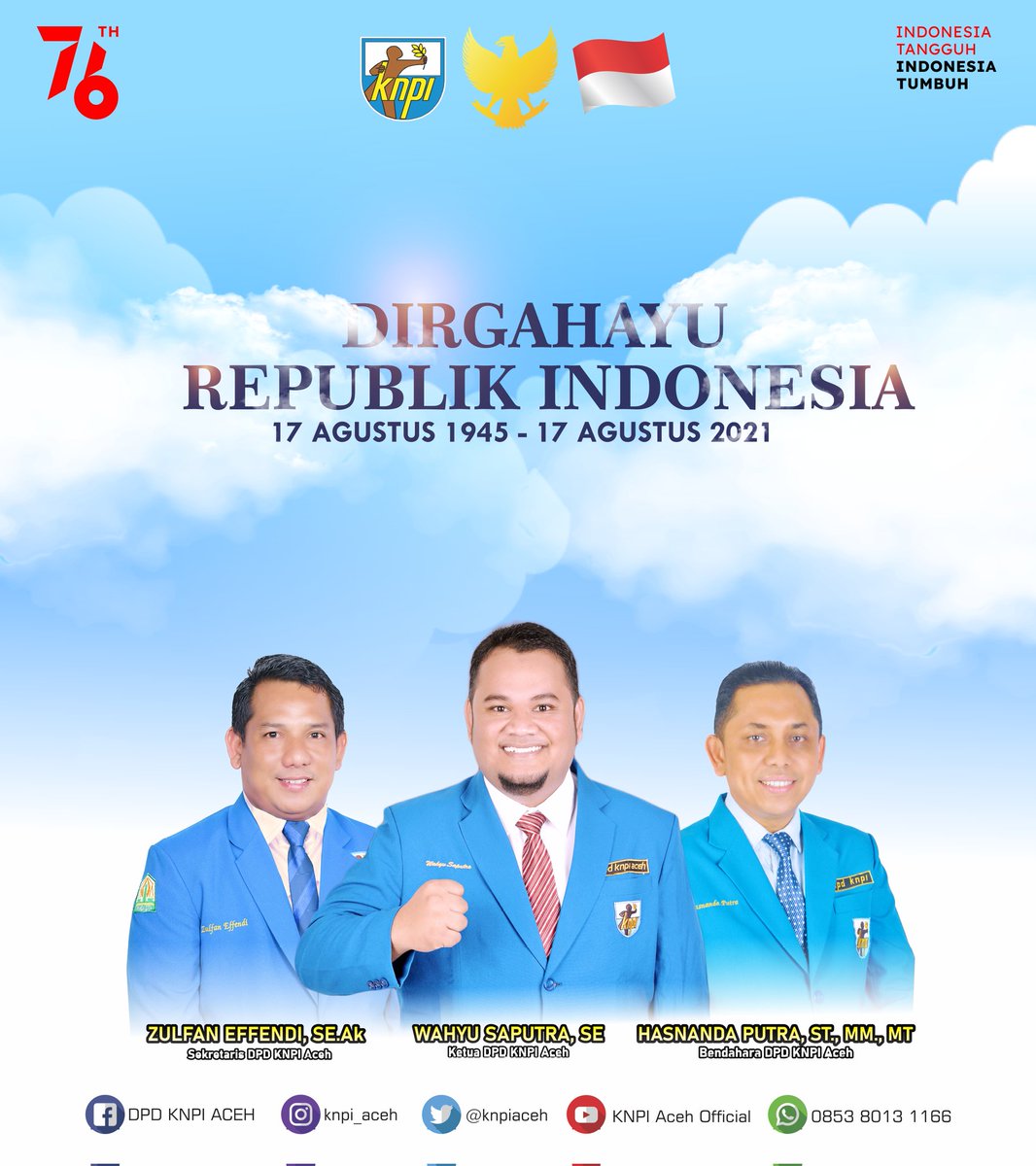 knpiaceh's tweet photo. DIRGAHAYU REPUBLIK INDONESIA KE-76
17 Agustus 1945 - 17 Agustus 2021

Indonesia Tangguh Indonesia Tumbuh

#HUTRI76
#DIRGAHAYURI
#17AGUSTUS1945 
#17Agustus2021
#IndonesiaTangguh 
#IndonesiaTumbuh https://t.co/BEKMmIqQNM