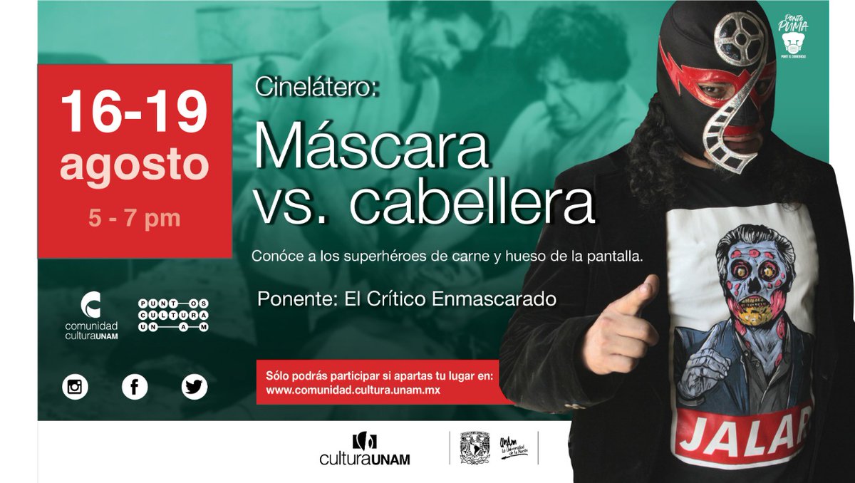 📽️Hoy comienza el taller "El Cinelátero, Máscara vs Cabellera"
.
.
.
.
#culturaunam #elcinelatero #mascaravscabellera #cinedeluchadores