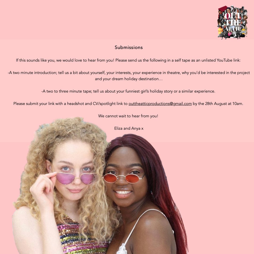 PAID OPPORTUNITY💥PLEASE SHARE💥

<a href="/OutTheAttic/">Out The Attic</a> is looking to find TWO ACTORS/COLLABORATORS to join the cast of #thatswhatshesaid for our mini tour of the North West this September. <a href="/ace_national/">Arts Council England</a> funded. 

full info on this thread or on our website outtheattic.com