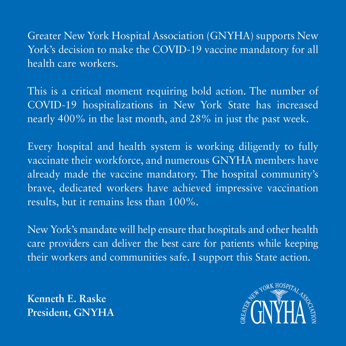 New York State announced a #COVID19 #vaccine mandate for health care workers ow.ly/rnN650FS2K9
