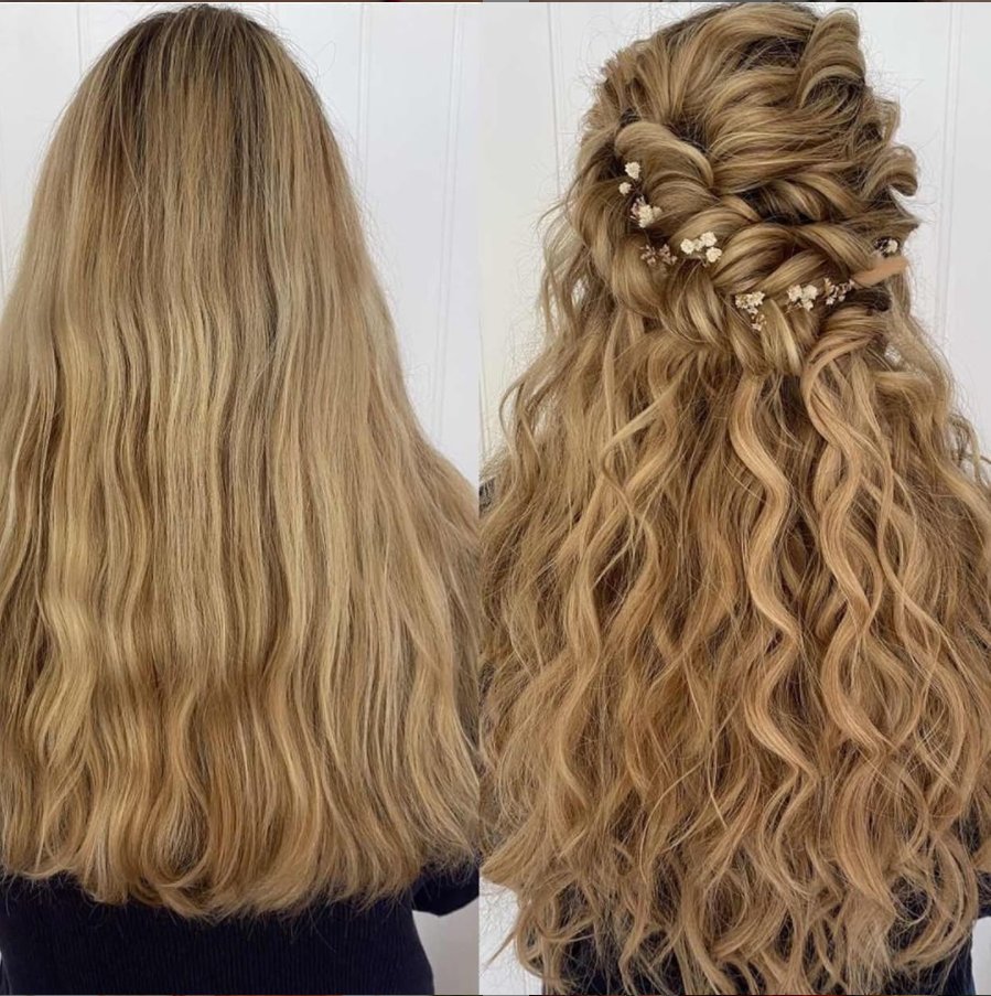 UniwigsC's tweet photo. Left hair for lazy days, Right hair for big/special days. β¨ #uniwigs Journey 20" clip in hair extension in shade creamy soda https://t.co/mr1BbANPvC