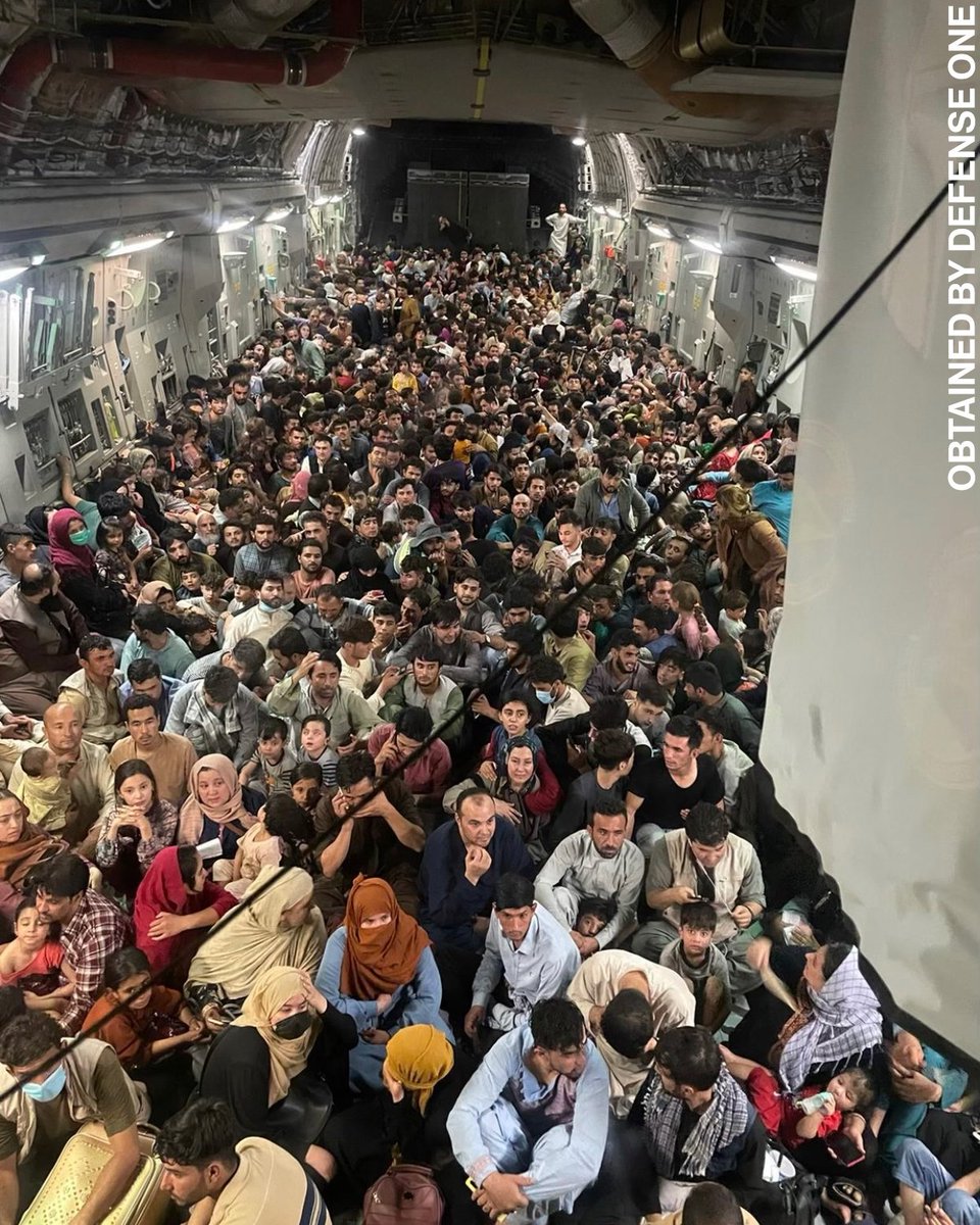 ABC7's tweet photo. This photo, taken by a member of the crew, shows more than 600 people packed inside a C-17 flight that left Kabul's airport Sunday night, as thousands of Afghans flee the country. 

Latest details on the fall of Afghanistan: https://t.co/BHd2S9Npo5 https://t.co/b3Se3j6j2T