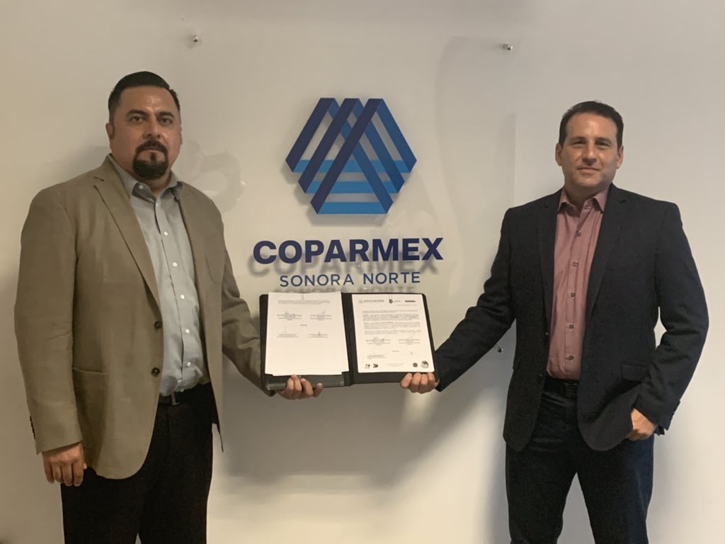 PROMETEC1's tweet photo. “Alianzas que fortalecen”, trae como resultado inicial la firma de convenio con @COPARMEXSON que preside el In. Kurt Gerhard López P. y nuestro Director del @TecNM_Cananea el Mtro. @ramonelopez. @One_Mariscales @Salazar0718 @machsa74 https://t.co/l1ko4T0mDT