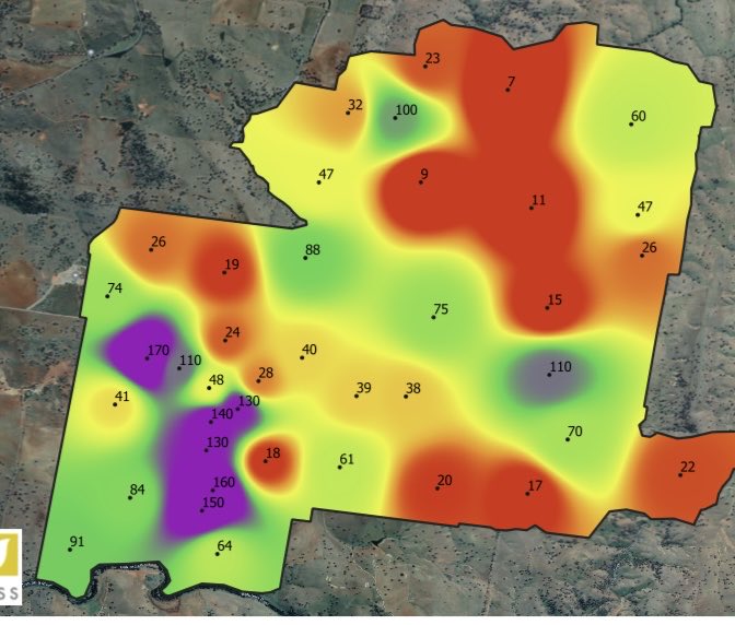 Whole farm pasture phosphorous snapshot giving a great picture of where the topdressing priorities should be <a href="/deltaagribus/">Delta Agribusiness</a>⁩