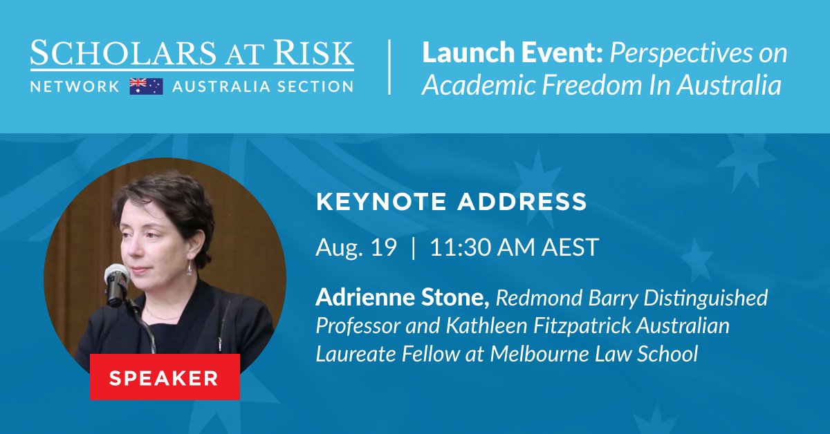 ScholarsAtRisk's tweet photo. We're excited to introduce the #SARAustralia launch keynote speaker, @Adrienne_Stone1. Join the keynote event to learn how Australian universities can promote core #higheredvalues such as #academicfreedom.
🗓August 19, 11 AM AEST
For more details: https://t.co/X92lM8eJwT https://t.co/0vAcpUEgHq