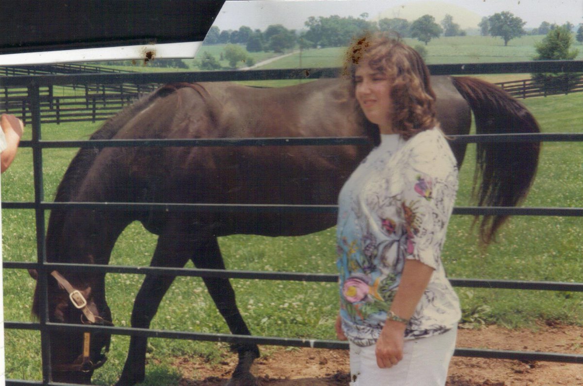singlegirl66's tweet photo. Me meeting the famous racehorse Seattle Slew at Three Chimneys Farms back in 1990 https://t.co/kFxw2vg9PL