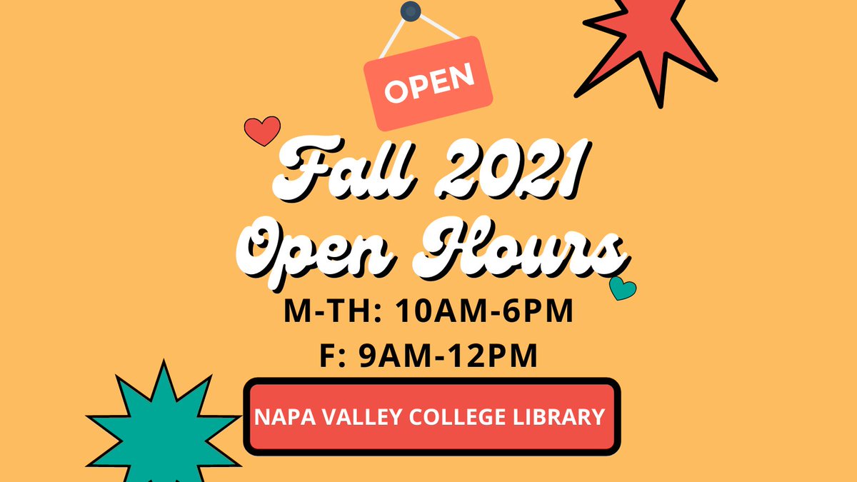 McCarthyLibrary's tweet image. Welcome back! Have a great start to your semester and don’t forget to stop by the NVC Library today.  

#wearenvc #startheregoanywhere #napavalleycollege #napavalley #californiacommunitycollege #communitycollege #collegelibrary #studentsfirst #studentsuccess #library #nvclibrary