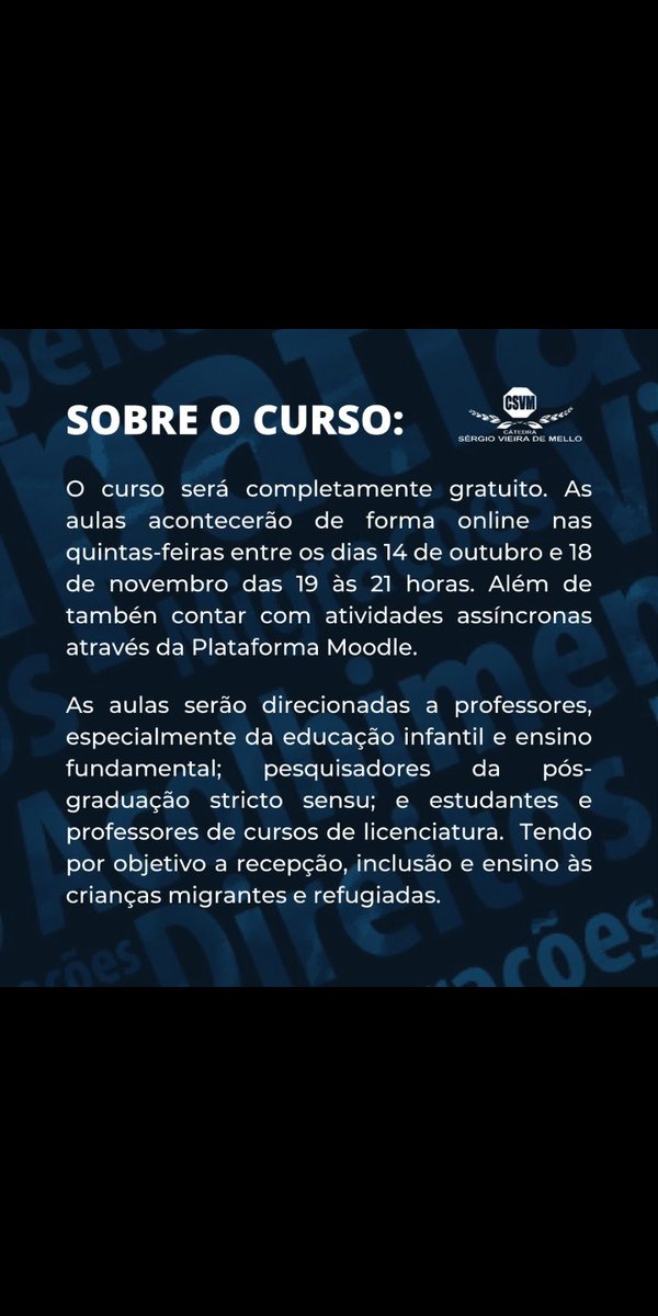 csvm_ufg's tweet photo. Oportunidade de curso sobre a docência com crianças refugiadas de forma online e gratuita entre os dias 14/10 e 18/11.
O formulário para inscrição pode ser encontrado no site https://t.co/muhi7IWXzw. Para mais informações, você pode contatar migracaoeeducacao@gmail.com. https://t.co/Vslb33MKsa