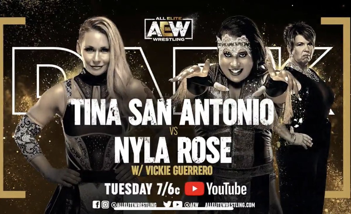 Tina San Antonio makes her AEW debut against #TheNativeBeast #ViciousVixens Nyla Rose w/@VickieGuerrero tomorrow on #AEWDark 🔥