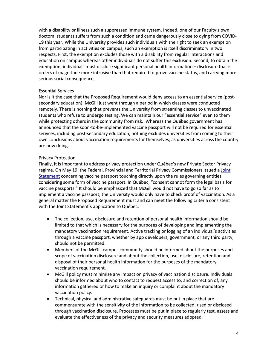 E. Richard Gold (@ip_policy) on Twitter photo Letter on <a href="/mcgillu/">McGill University</a>’s legal ability & obligation to require proof of vaccination. There are no barriers to McGill requiring proof of vaccination & failure to do so discriminates & poses a risk of civil liability. Letter on <a href="/mcgillu/">McGill University</a>’s legal ability & obligation to require proof of vaccination. There are no barriers to McGill requiring proof of vaccination & failure to do so discriminates & poses a risk of civil liability.