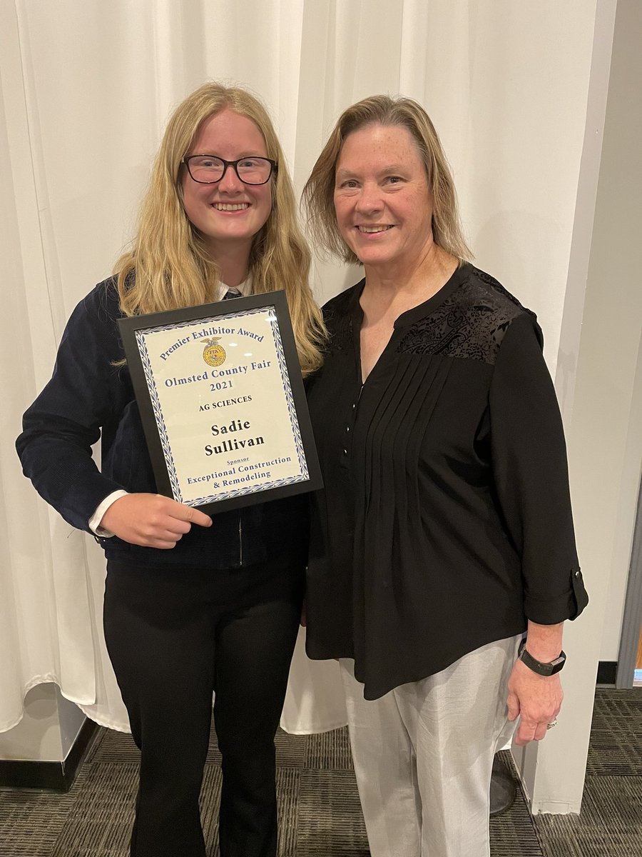 Congrats to Sadie Sullivan for receiving Premier Exhibitor in Ag Sciences at the Olmsted County Fair! #kmffaproud