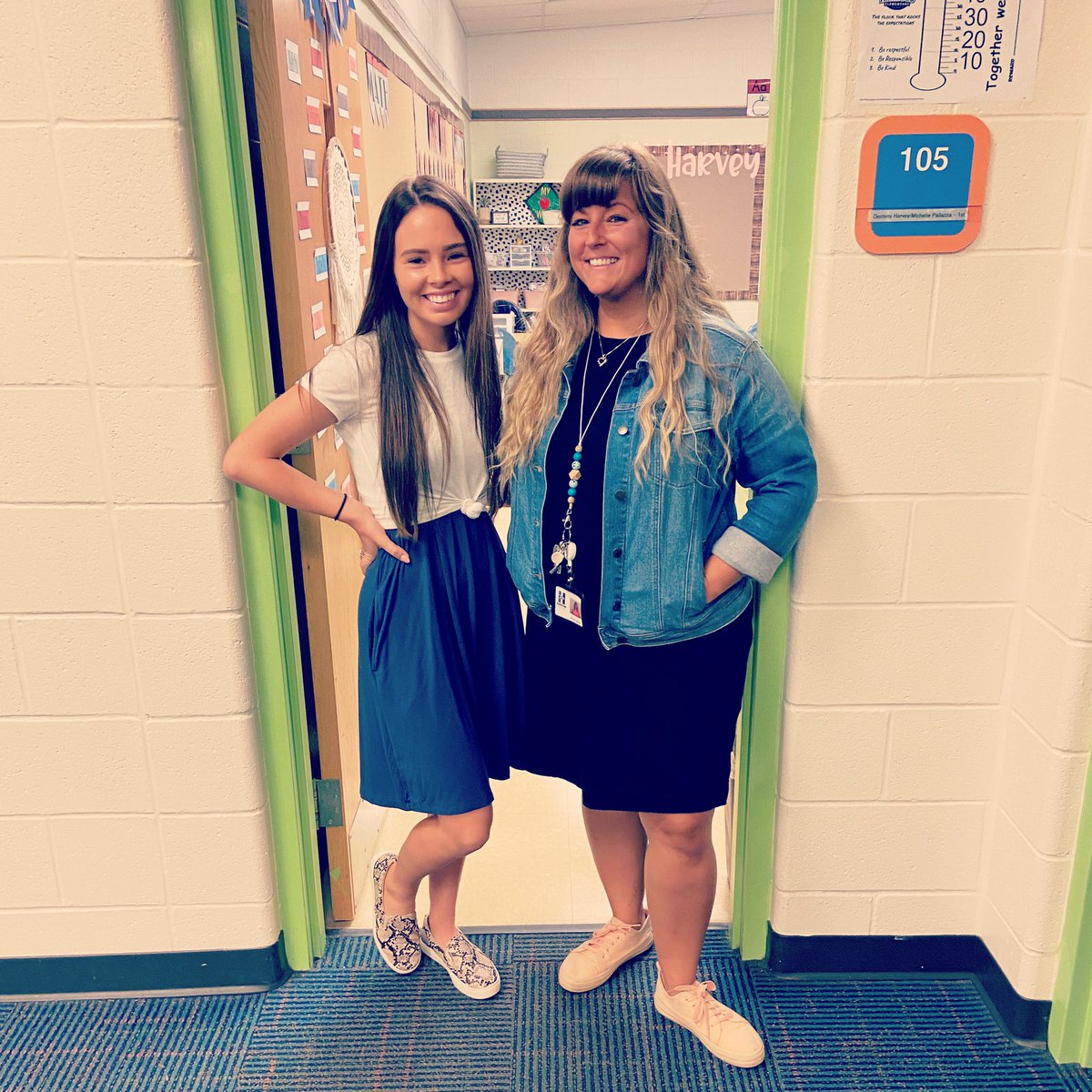 First day of first grade! We took this picture of us before school, fully planning on doing an “after” and looking disheveled. I usually do. But having two teachers AND staggered start made the first day a breeze! #believebeintentional