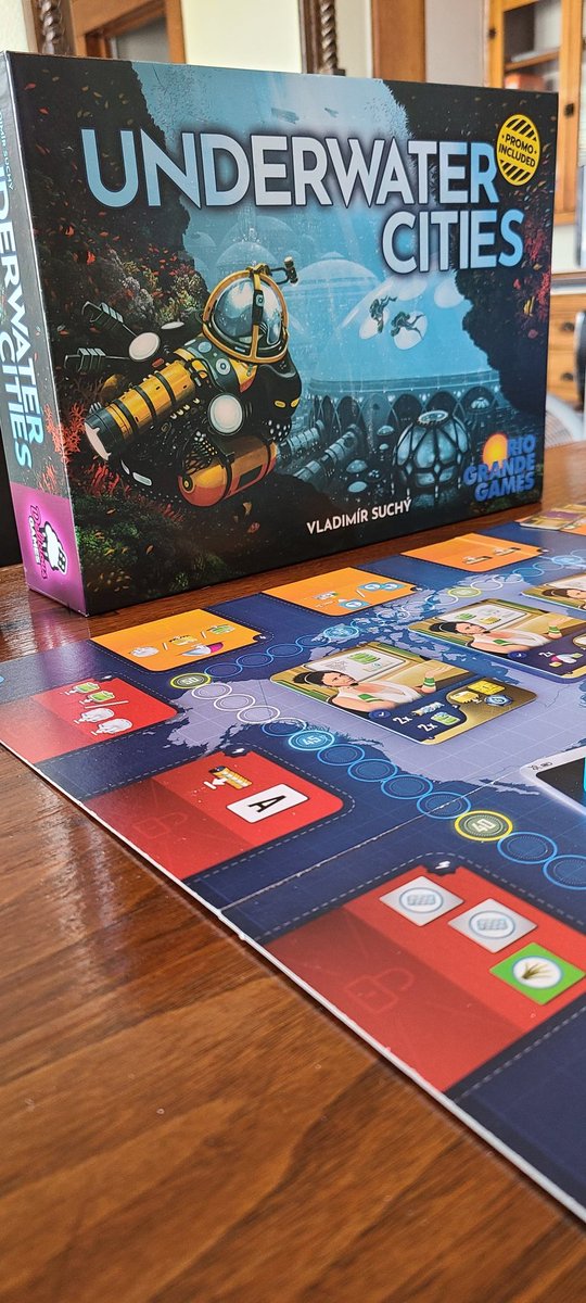TableIt_'s tweet image. An extremely close (one point difference!) game of Underwater Cities from @RioGrandeGames! Awesome city building game expanding your manufacturing network to support your citizens. The expansion, New Discoveries, is a great addition too! Highly recommend this for two players!