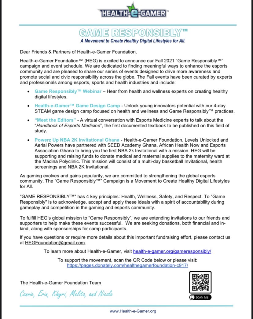 Please consider helping support my best friend Dr. Melita Moore in her work through the Health-e-Gamer Foundation and their upcoming Game Responsibly campaign! You can donate via the link here:  pages.donately.com/healthegamerfo…