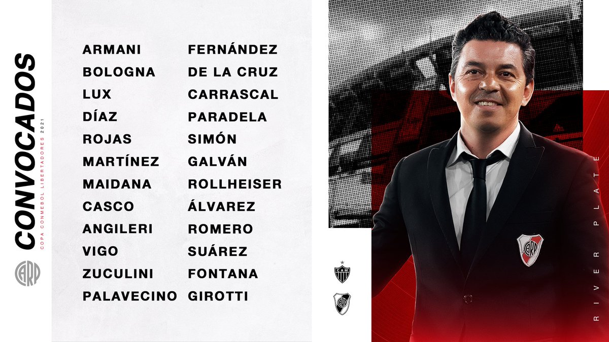 #Libertadores #River. Lista de jugadores convocados para el partido del Miércoles vs. <a href="/Atletico/">Atlético</a>