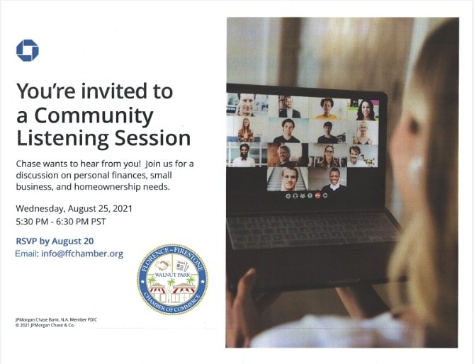 FFWPChamber's tweet photo. We are excited  to announce a new partnership  with Chase , they will provide financial  education  amd support for small business  and local residents... join our Community  Meeting August 25, 2021 at 5:30pm  to 6:30pm https://t.co/PHfFxEMCzx