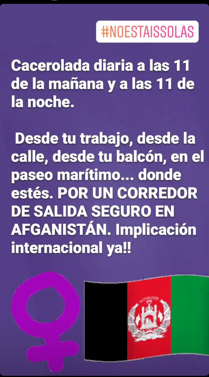 Lolacrz's tweet photo. Mañana, en donde estés, a las 11 ... #cacerolada por las #mujeresafganas  #corredorseguro https://t.co/RynmvCAUqm