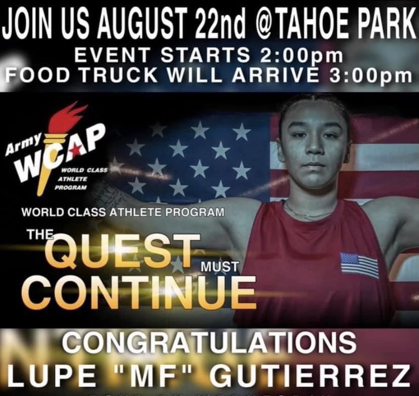 Slide thru August 22nd at 2pm @ Tahoe Park 3501 59th St, Sacramento, CA 95820 #SacsFinestBoxing #LupeGutierrez 🥊🥊 …RSVP 916-613-3071(Sonya)