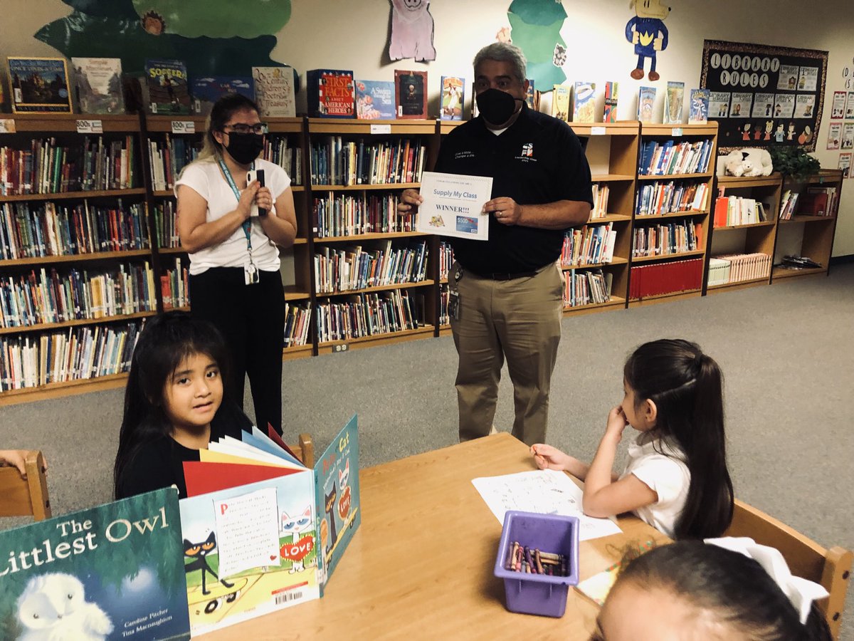 joannekramer51's tweet photo. What a surprise Ms. Sanudo had today when ⁦@APS_Rich⁩ visited her to inform her that she was a recipient of the APS $500 Supply My Classroom award! As a first year teacher, she was ecstatic!
#paloverdejaguarleaders https://t.co/3UrfaTrXvR