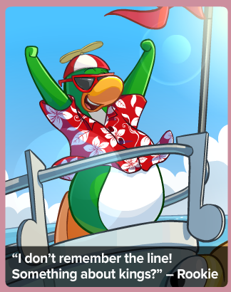 ClubPenguinLore's tweet image. While aboard the Music Cruise, Rookie (attempts) to quote the Titanic film.

This confirms that the sinking of the Titanic occurred in their world.

[Source: CPT #455]