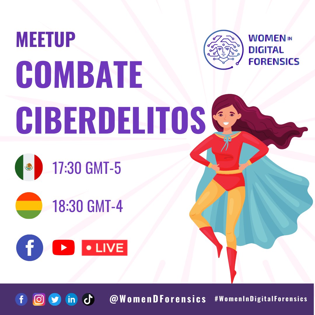 Meetup: Combate Ciberdelitos
Actualmente los ciberdelitos por medio de herramientas digitales han incrementado exponencialmente debido a la pandemia.
Conoce un poco mas de estos ciberdelitos y la importancia que tiene el análisis forense digital.
#womenindigitalforensics