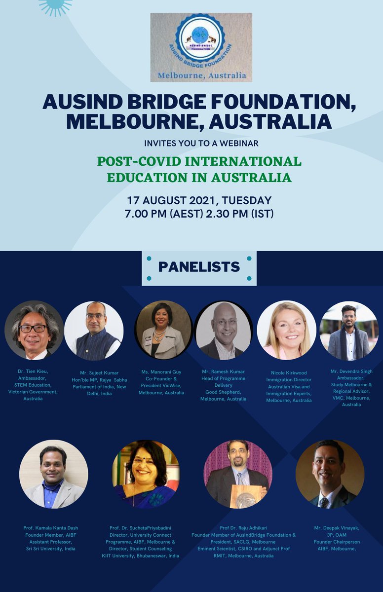 Join us today at 7.00 PM Melbourne Time and 2.30 PM Indian time. Message us for the Link. You can email as well. Email: aibf@ausindbridge.org.au #AustraliaIndia #InternationalEducation #InternationalStudentsAustralia