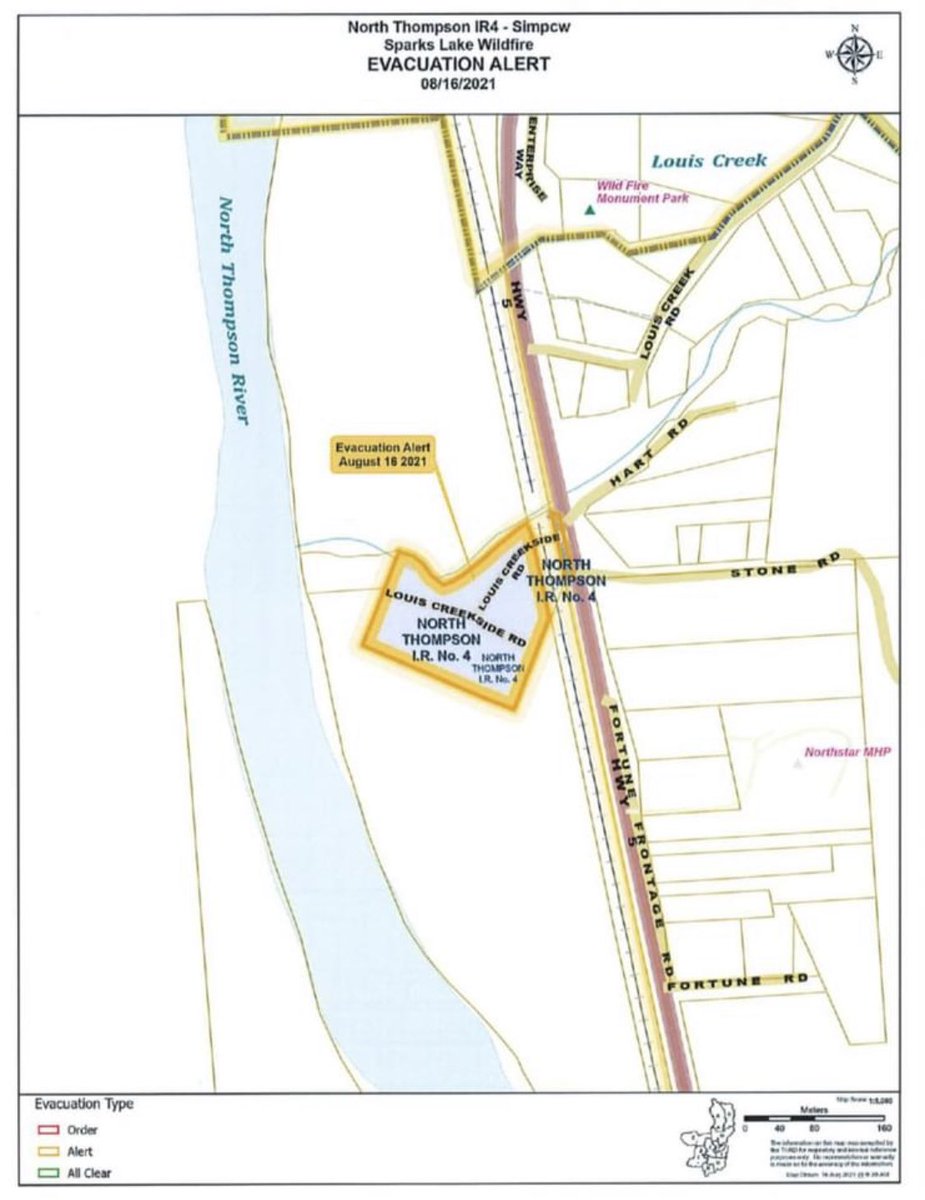 CCVFD15's tweet photo. An Evacuation Alert has been issued for the following properties Simpcw Louis Creek IR4. Please see attached Evacuation Alert notice to residents and map of the properties within the boundary noted on the attached map effective at 1000 hrs on August 16, 2021.  @Kamscan https://t.co/Tt8UoaH0I4