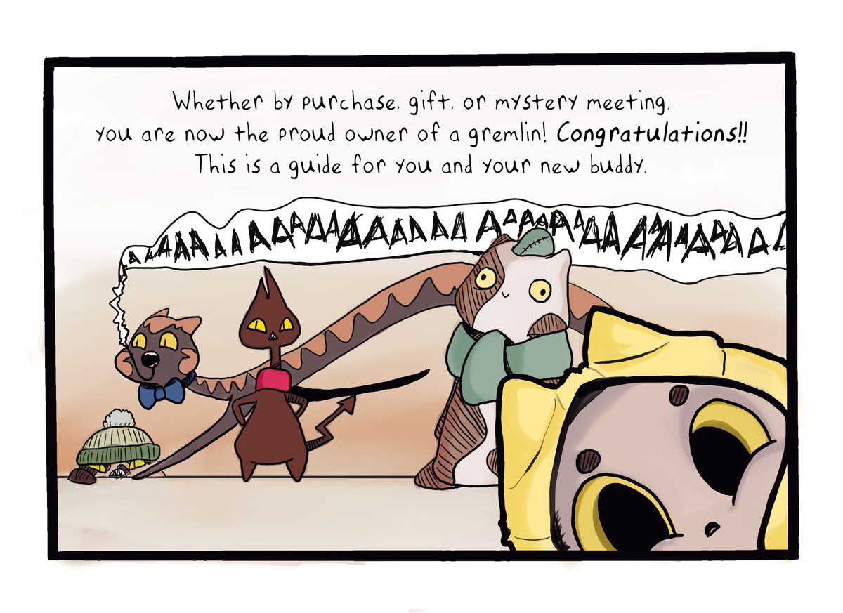 MeanBeanArtMchn's tweet photo. I have an idea for a comic about gremlins as pets. I poke at it every now and again. #comic #gremlin #monstercomic https://t.co/qxT0wCYeyl