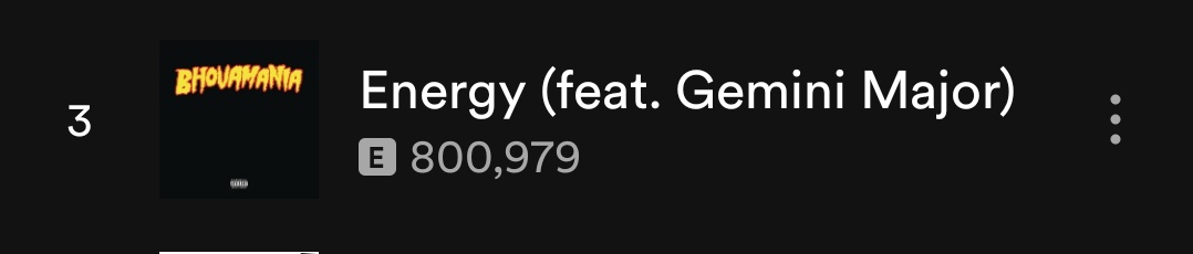 AKA_Tales's tweet photo. Energy has now hit 800K streams on Spotify. Megacy Spotify ๐ฅ
#SupaMegaTuesday run those streams up. โค๏ธ https://t.co/fWyZR6jka8