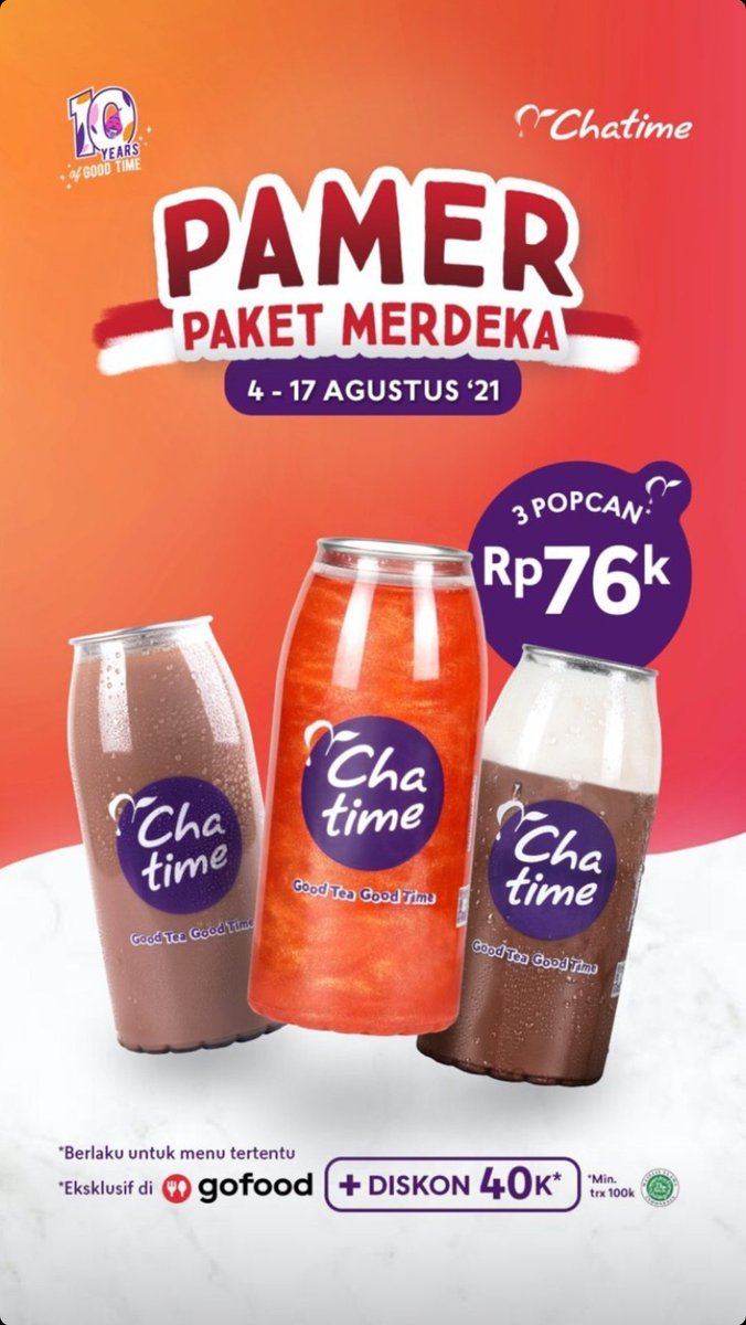 felbiex_'s tweet photo. 🇮🇩 DAFTAR PROMO KEMERDEKAAN 🇮🇩

(jajan only 🍴)

1. Chatime https://t.co/dD4d9DdW4f