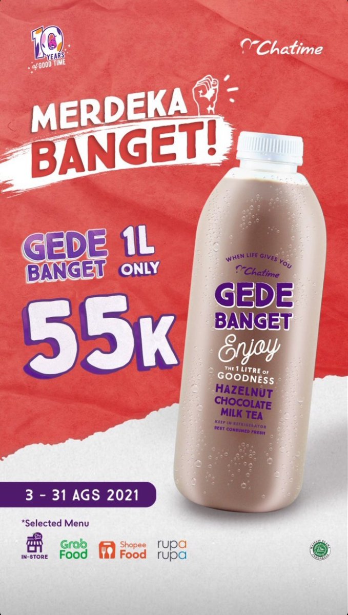 felbiex_'s tweet photo. 🇮🇩 DAFTAR PROMO KEMERDEKAAN 🇮🇩

(jajan only 🍴)

1. Chatime https://t.co/dD4d9DdW4f
