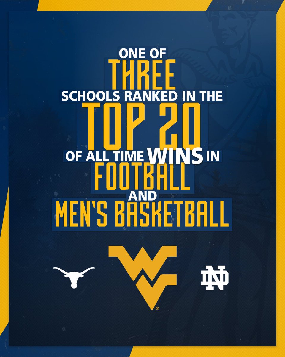 𝙃𝙖𝙞𝙡 𝙒𝙚𝙨𝙩 𝙑𝙞𝙧𝙜𝙞𝙣𝙞𝙖 💪

Only 3️⃣ schools are ranked in the Top 20 of all-time wins in both 🏈 &amp; 🏀 

#HailWV