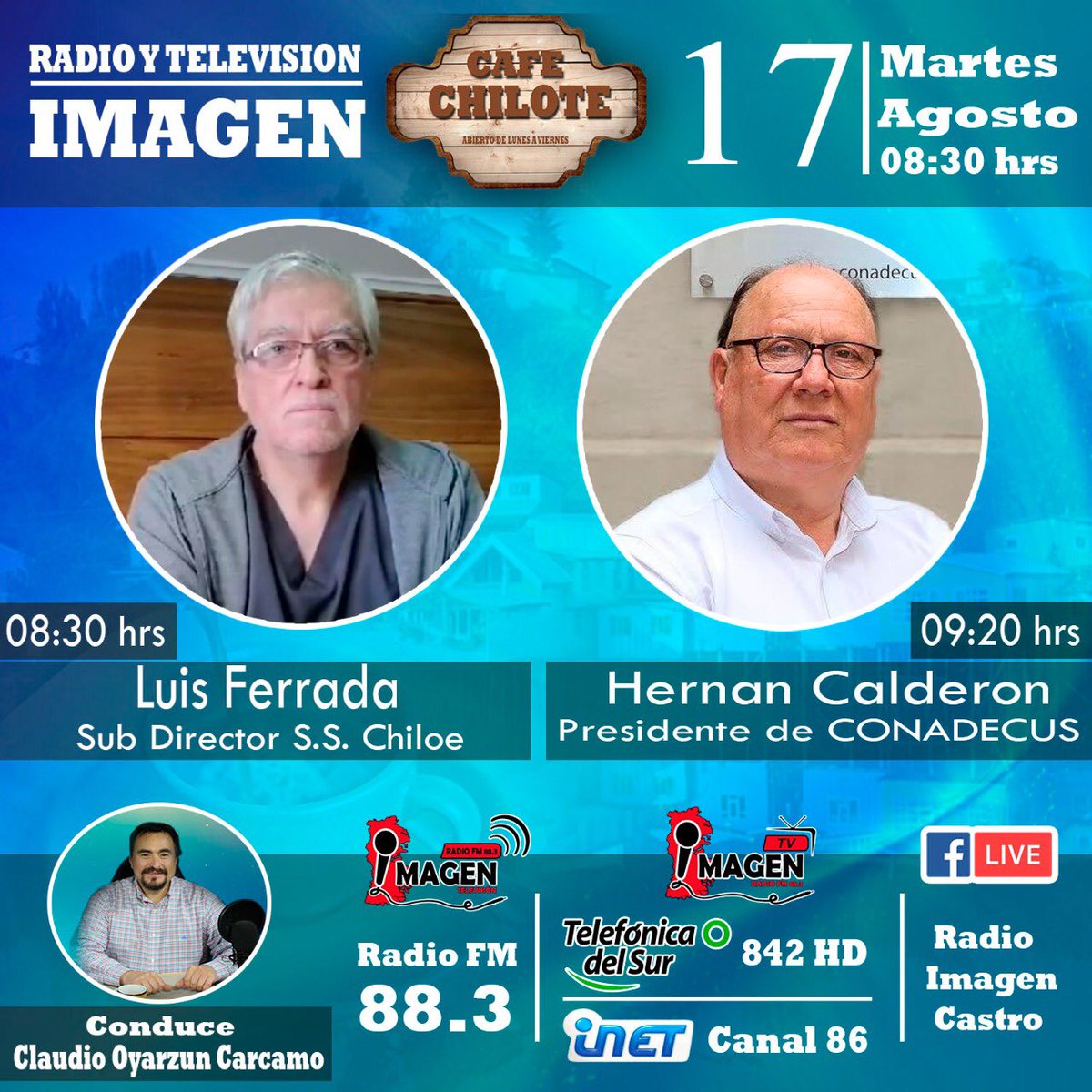 Comunidad <a href="/conadecus/">CONADECUS</a> la invitación es a unirse mañana martes 17 al programa #CaféChilote con la participación de <a href="/HERNANCALDERONR/">HERNÁN CALDERÓN RÚIZ</a> desde las 9:20 am  📻 <a href="/imagenchiloe/">RADIO IMAGEN CHILOE</a> #ChileSinCortes únete en nuestro Facebook Live