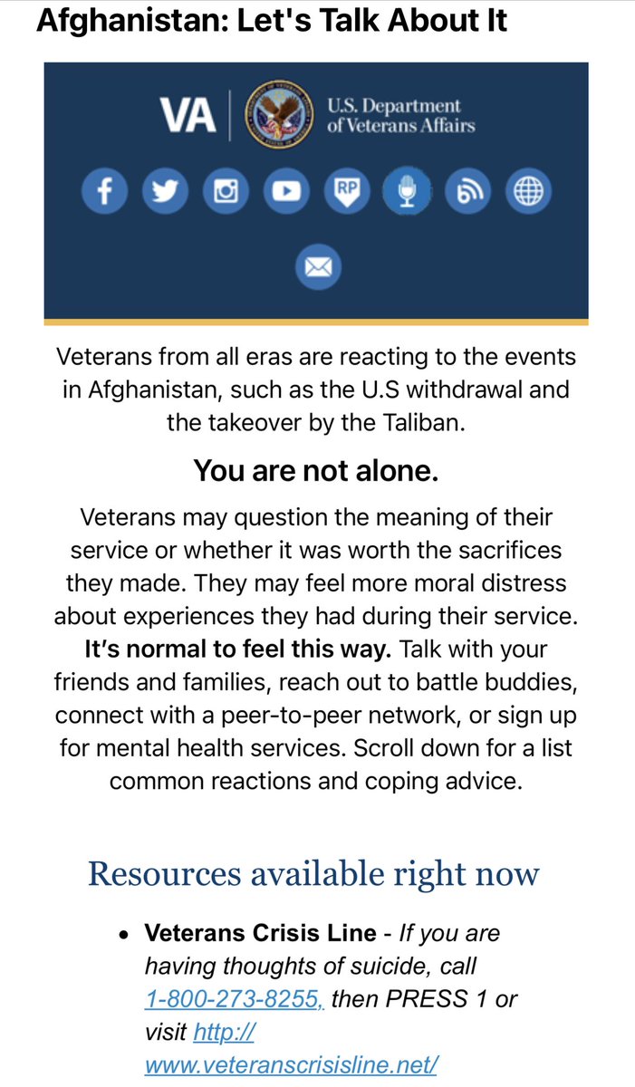 Props to the VA for sending this email out today. Definitely reach out to your buddies to make sure they are doing okay.
