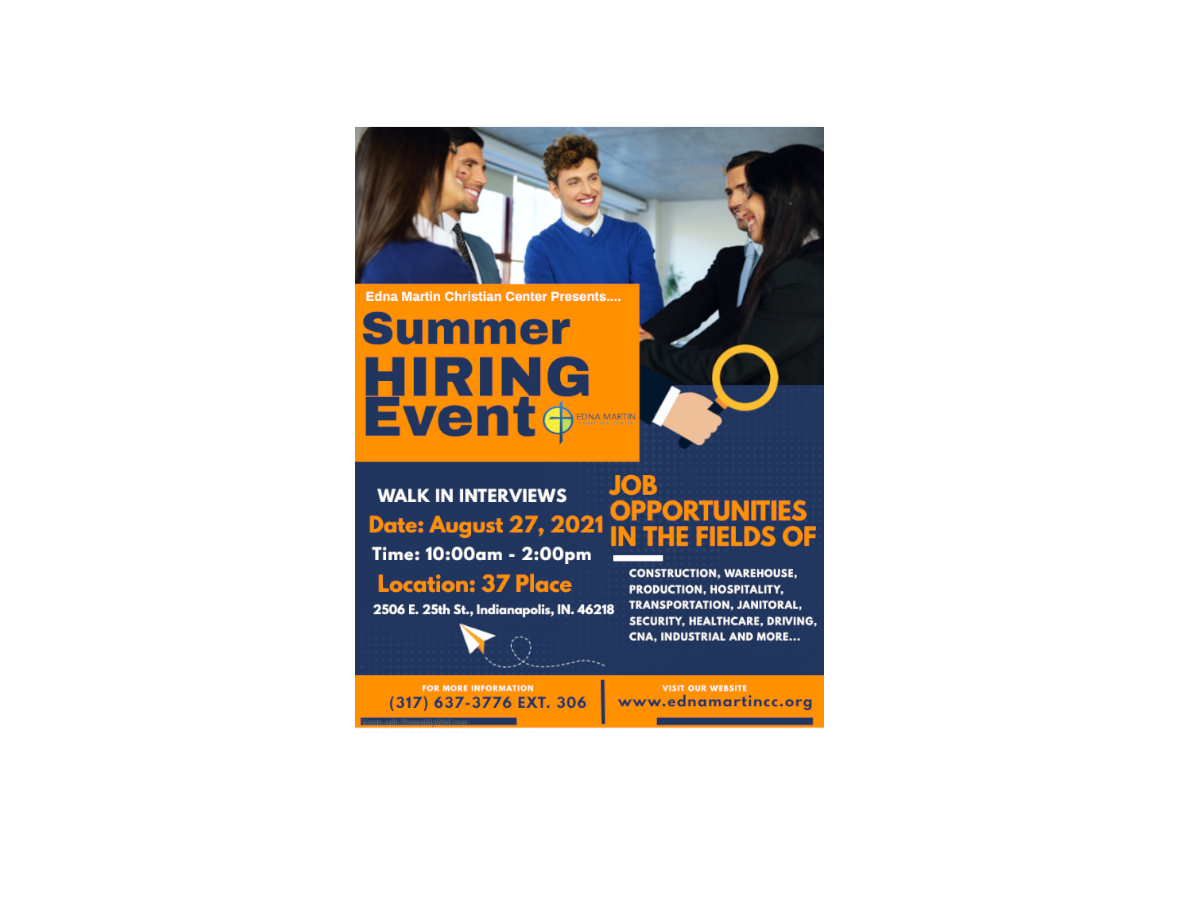 circleupindy317's tweet photo. Hiring Event Summary
Location: The Edna Martin Christian Center is located at 2605 E. 25th St. Indianapolis, Indiana 46218

Date: Friday, August 27th, 2021 from 10:00 a.m. to 2:00 p.m.

Program: Hire Event and Interviews

More Information: (317)

https://t.co/bQHFOxmlCo https://t.co/z45PTueAaG